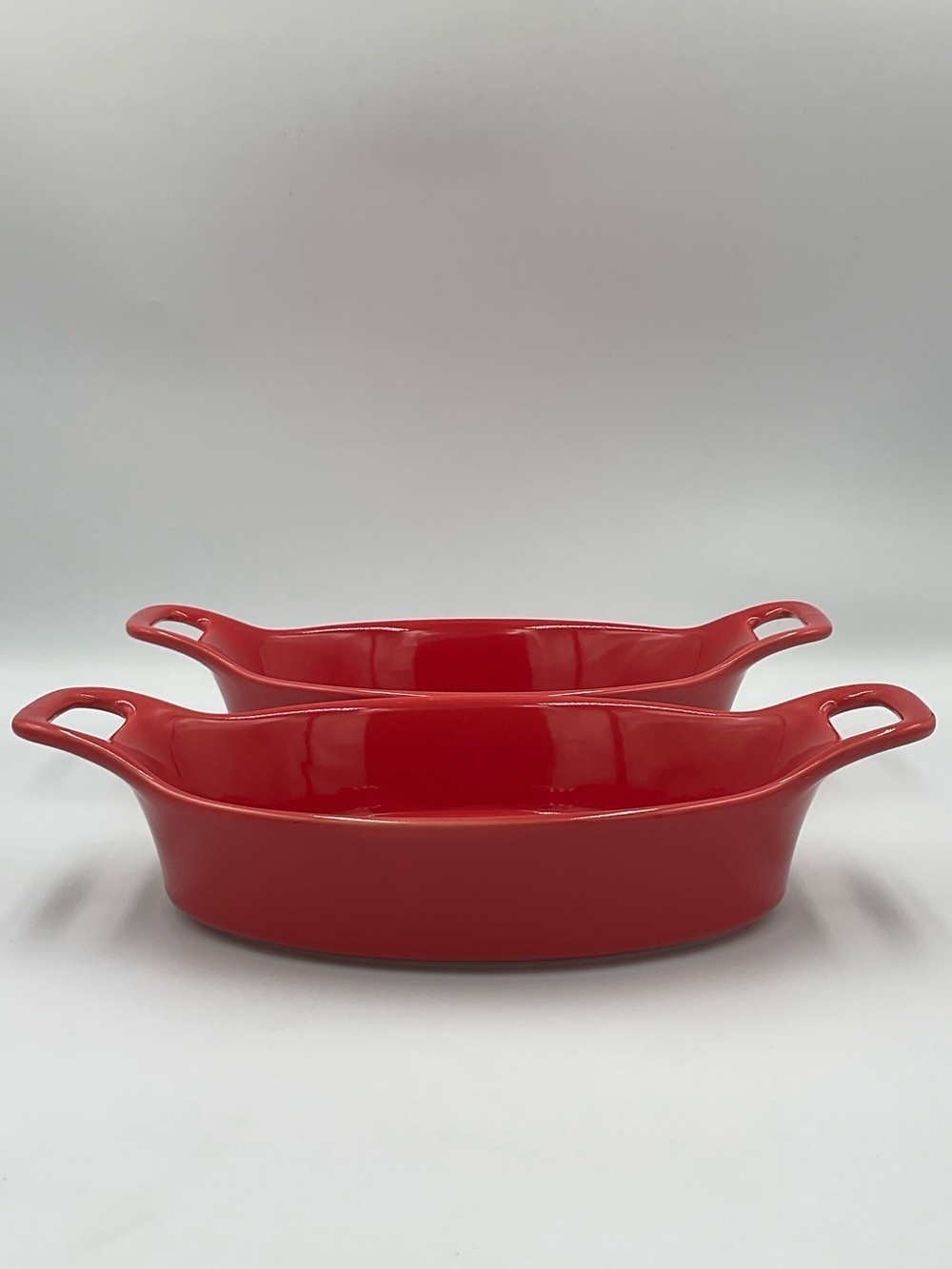 Dash of That Red Oval Ceramic Baking Dishes with Handles-Set of 2